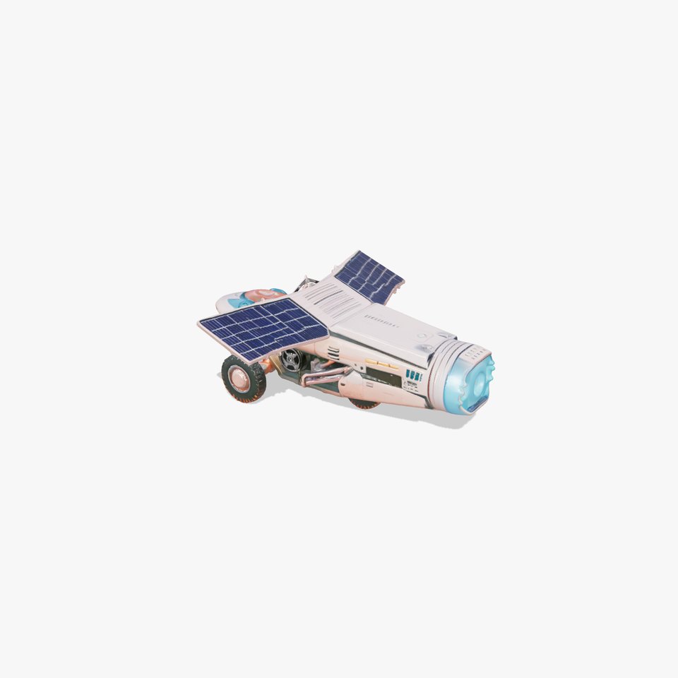 Futuristic Hover-Tractor with Solar Panels and Blue Lights